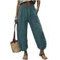 thumbnail image 3 of Busydd Linen Pants Women with Elastic Waist Casual Comfortable Relaxed Solid Color Pants for Daily Wear 2XL, 3 of 7