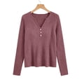 thumbnail image 5 of LWFFDAW Ribbed Knit Fall Sweaters for Women Long Sleeve Dressy Casual Button Henley Sweaters Lightweight Soft Loose Pullover Sweater, 5 of 6