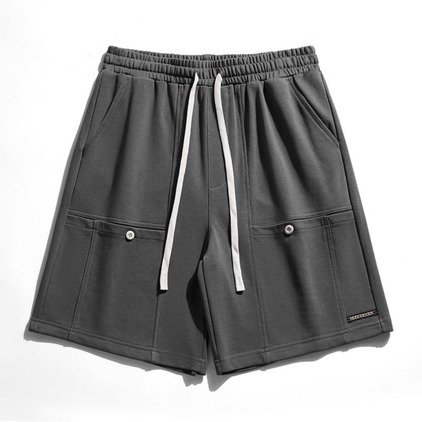 Ceisia Men's Gift Relaxed Minimalist Cargo Sweat Shorts Mid-Rise Elastic Waist Nylon Spandex Snap Button Side Label Shorts
