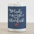 thumbnail image 2 of Saying Ceramic Toothbrush Holder, Nautical Themed Make a Wish upon a Starfish Text, Decorative Versatile Countertop for Bathroom, 4.5" X 2.7", Dark Sky Blue Slate Blue, 2 of 4