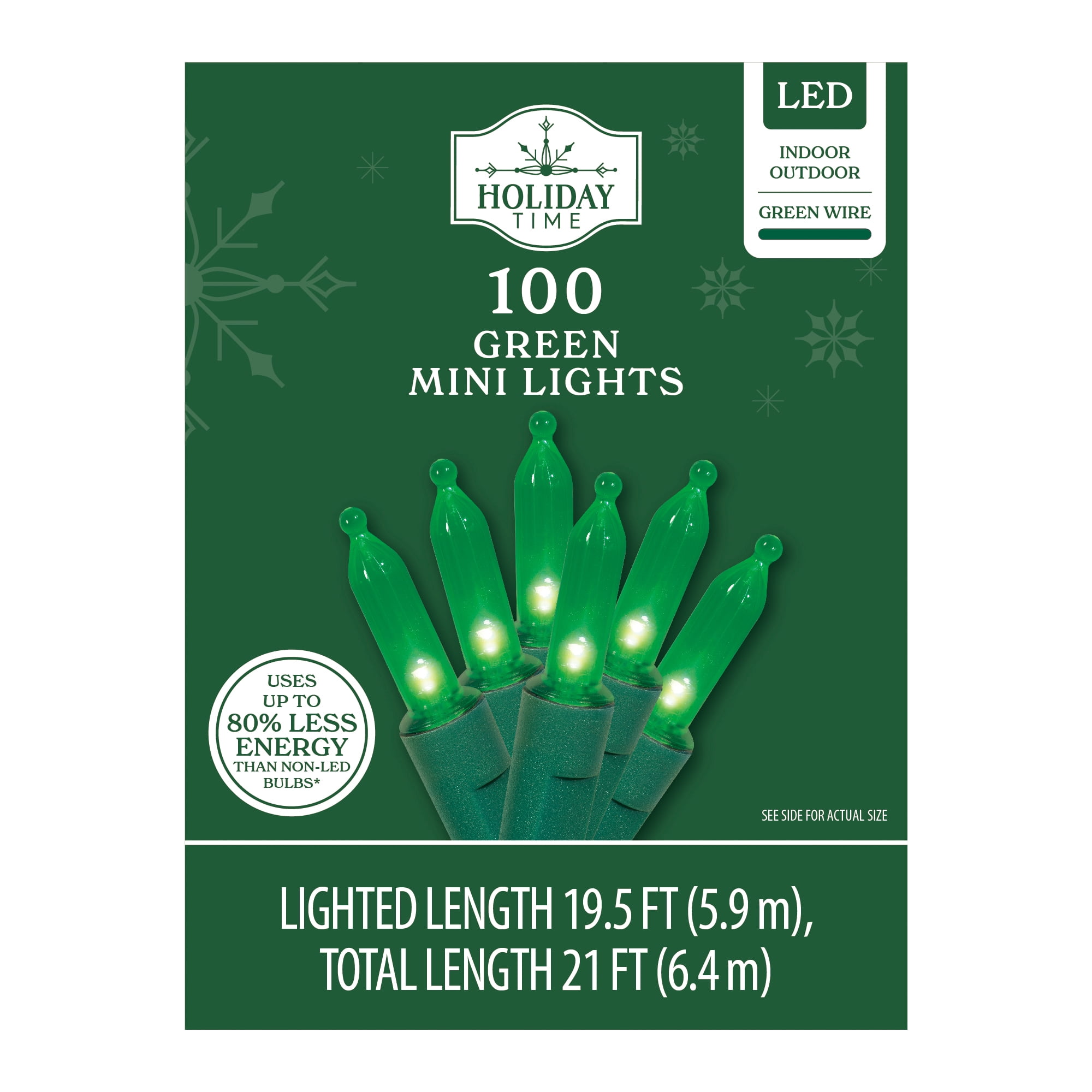 Indoor/Outdoor 100-Count LED Mini Christmas String Lights, Green, 19.5', by Holiday Time