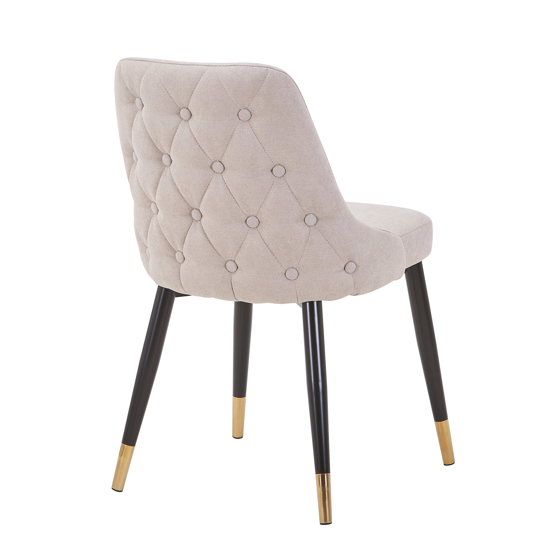 Mid-Century Modern Button Tufted Curved Padded Back Dining Chair with Gold-Tipped Feet, Beige (Set of 2)