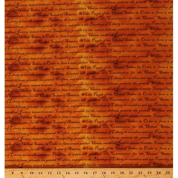 Cotton Declaration of Independence America Defenders of Freedom We the People Constitution Preamble Orange Gold Fabric Print by the Yard (11210921)