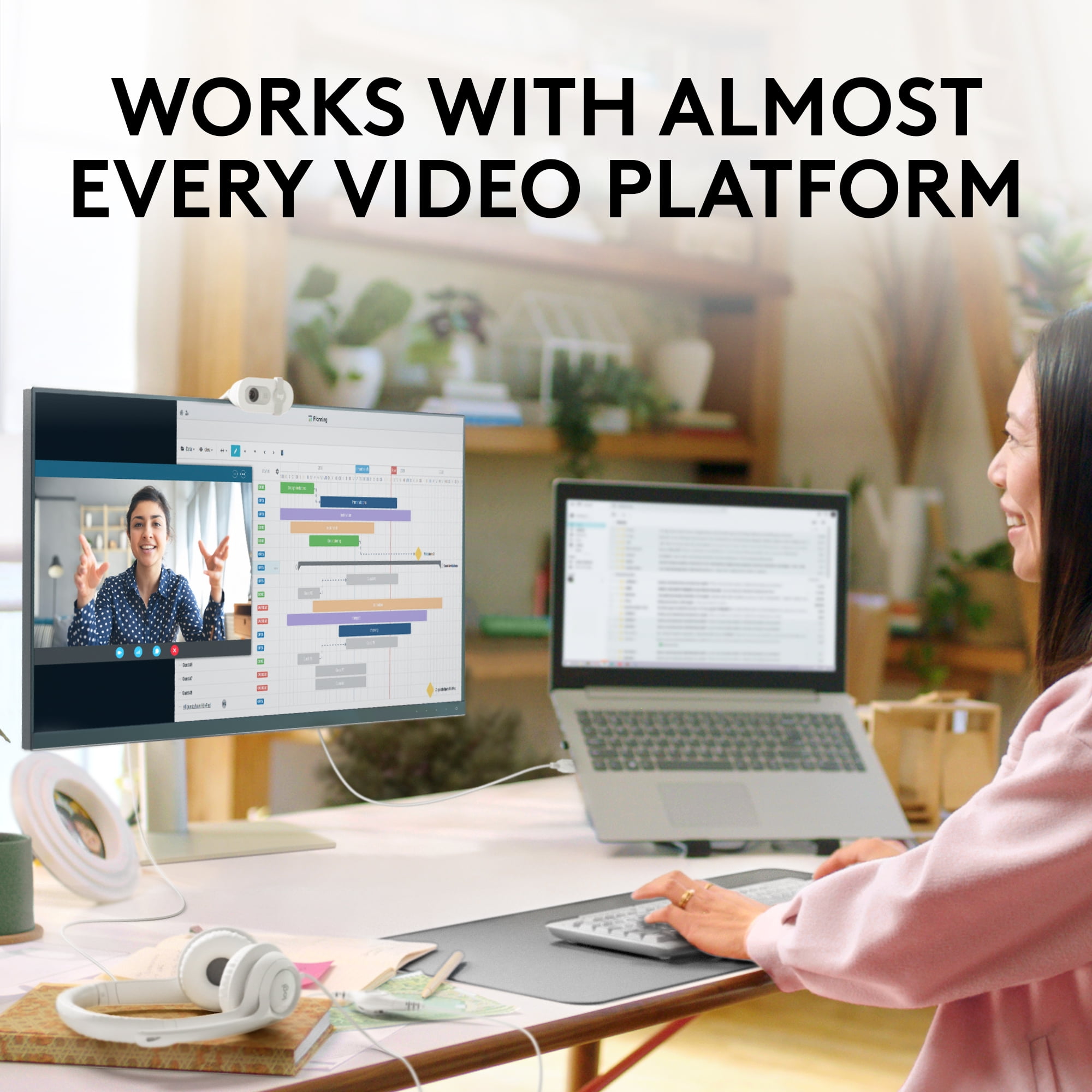Logitech Brio 100 Full HD Webcam for Meetings and Streaming, Auto-Light Balance, Built-In Mic, Privacy Shutter, Off-white