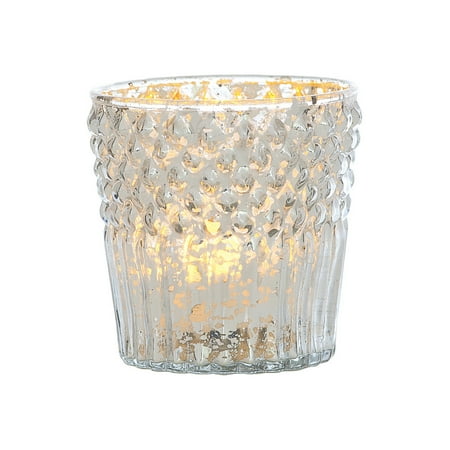 Square Silver Love Glass Candle Vintage Mercury Glass Candle Holder (3-Inch, Ophelia Design, Silver) - For Use with Tea Lights - For Home Decor, Parties, and Wedding Decorations ()