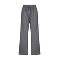 thumbnail image 5 of Cotton Linen Capris for Women Casual Summer Straight Wide Leg Loose Drawstring Elastic Waist Petite Pull On Pants for Women Dark Gray L, 5 of 5