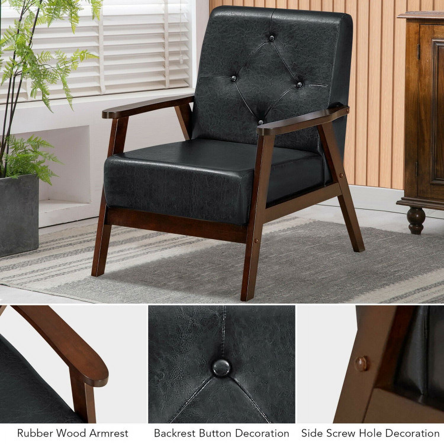 Finihen Accent Armchair, Classic Accent Armchair with Rubber Wood Legs and Armrests, for Living Room, Bedroom, Black Finihen Accent Armchair, Classic Accent Armchair with Rubber Wood Legs and Armrests, for Living Room, Bedroom, Black