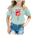 thumbnail image 4 of Tisuna Crewneck Tops For Girls Child Heart Print Short Sleeve Pullover Shirt Comfortable Soft Girls Toddler Valentine Festival T Shirt Mint Green Size 12-13 Years, 4 of 4