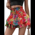 thumbnail image 3 of Mini Shorts con Volantes y Cintura Alta para Mujer Bonitos Shorts Cortos Escalonados con Shorts Debajo Rojo L, 3 of 9