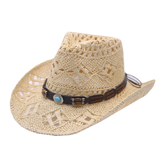 Sun Hats for Women And Men Solid Color Summer Western Cowboy Hat Hollowed Out Beach Straw Hat
