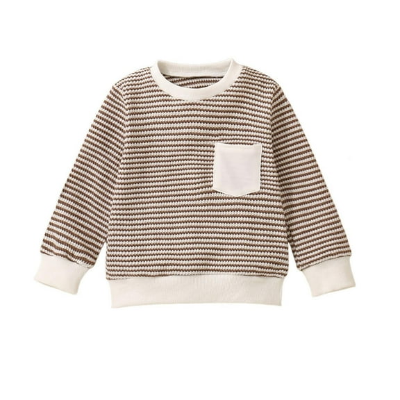 Odeerbi Infant Girls Long Sleeve T-Shirts Fall Winter Striped Base Tops Fashion Casual New Round Neck Tops Brown