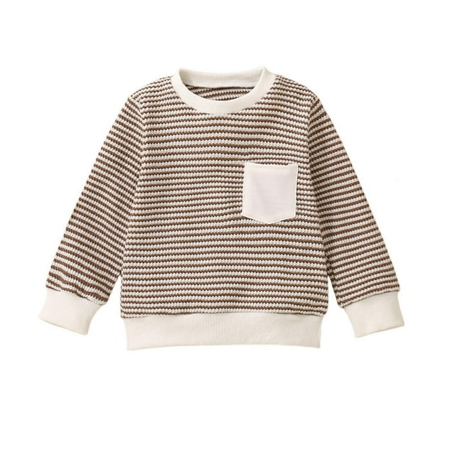 MeetoTime Infants Toddlers Long Sleeve Tops Fall Comfy Striped Crew Neck Pullover Sweatshirt