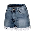 thumbnail image 5 of LIIPEE Women Shorts Summer Casual Solid Color Lace Trim High Waist Mini Denim Shorts Ladies Fashion Sexy Slim Fit Beach Shorts Comfortable Breathable Soft Daily Shorts,BU2,L, 5 of 8