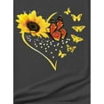 thumbnail image 3 of Women's Sunflower & Butterfly Print T-Shirt - Casual Crew Neck, Short Sleeve, Polyester Blend, Machine Washable - Perfect for Spring/Summer/Fall, 3 of 8