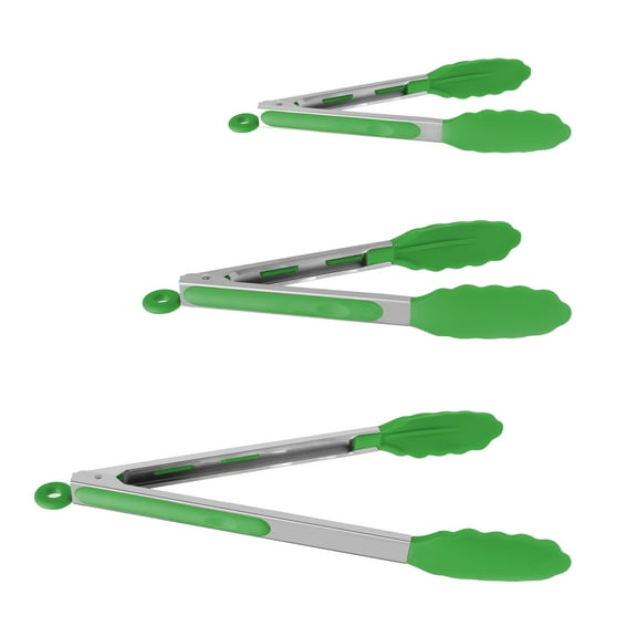 Unique Bargains Kitchen Tong Set Silicone Tips Non-Stick Cooking Tongs 3Pcs Green
