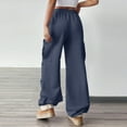 thumbnail image 6 of Mohiass Womens Cargo Sweatpants Baggy Fleece Wide Leg Sweat Pants Drawstring High Waisted Lounge Sweatpants with Pockets Navy M, 6 of 7