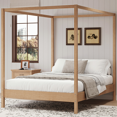 thumbnail image 1 of Wood Canopy Bed Frame King Size/Mattress Foundation with Wood Slats Support/No Box Spring Needed/Easy Assembly/Natural, 1 of 7