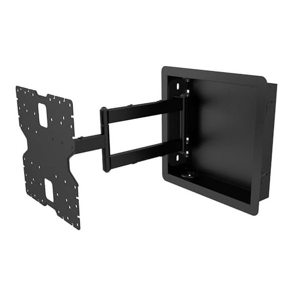 Kanto R600 Recessed in-wall Articulating TV Mount for 65" - 90" TVs | Fits Large TV Breakout Boxes & Other Gear | Accessory Plate with Space for Full Size AV Gear | Install Between 16" Studs