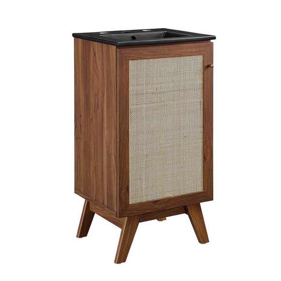 Modway Soma 18" Modern Wood Bathroom Vanity with Rattan Door in Walnut/Black