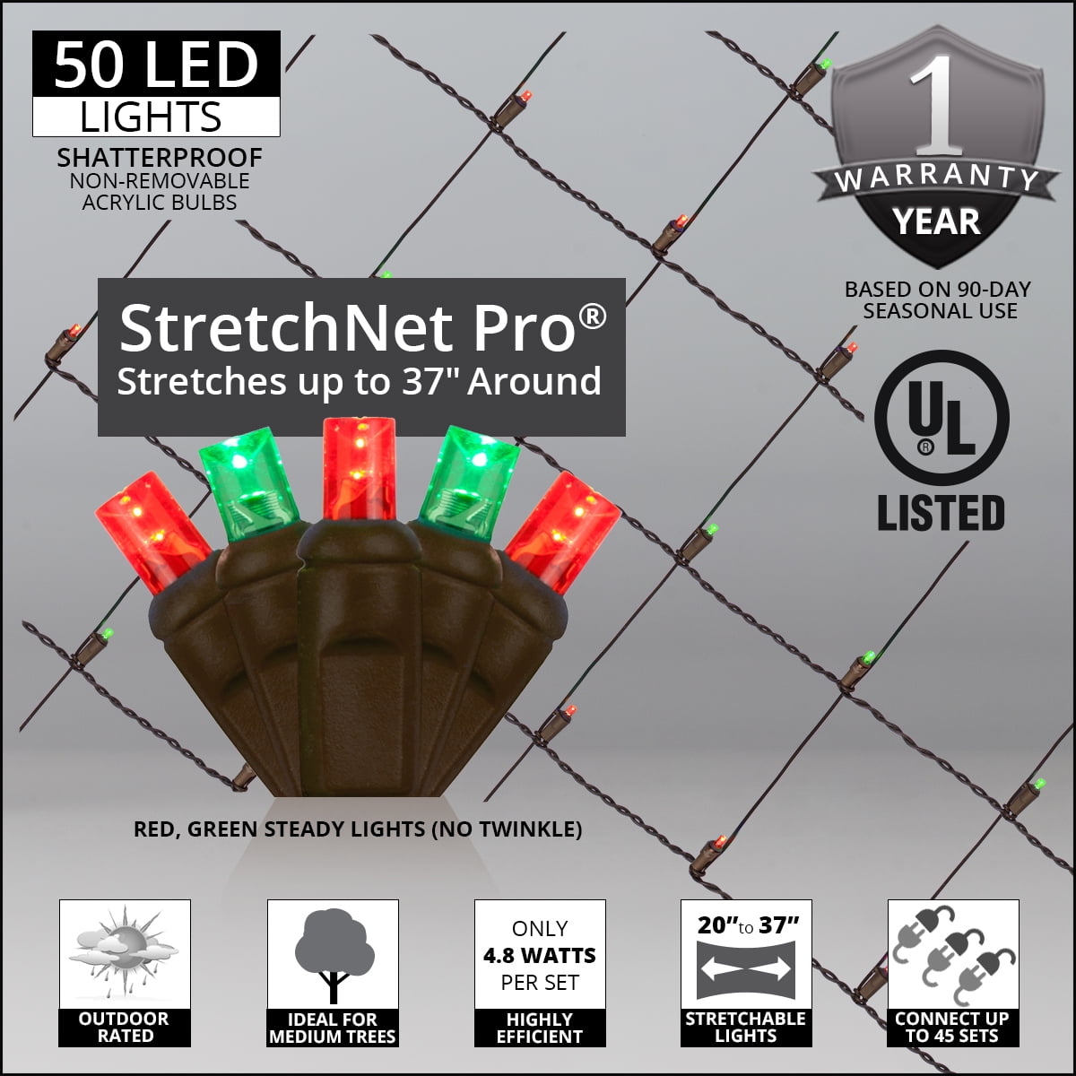 StretchNet Pro Stretchable Green Trunk Wrap Lights Christmas Net