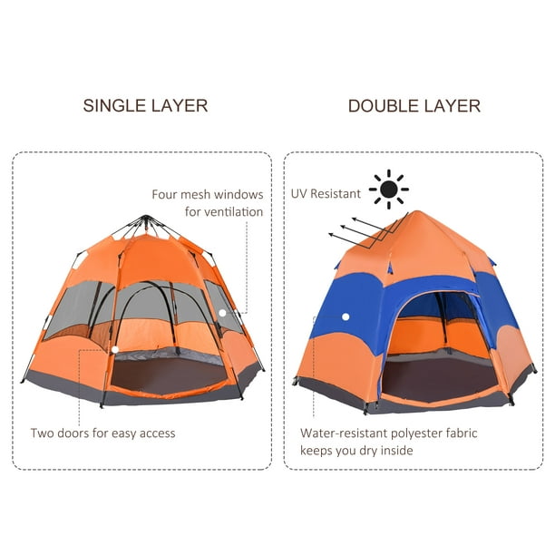 Outsunny 6-Person Double Layer Polyester Camping Tent A20-056