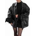 thumbnail image 2 of Womens Textured Faux Leather Jackets Oversized Button Down Clothes Casual Fall Trendy Coat Outerwear Black S, 2 of 8