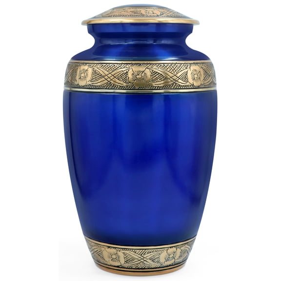 Handcrafted Aluminum Urn - Decorative Memorial Holder for Ashes and Remembrance (Sapphire & Buttercream Gold)
