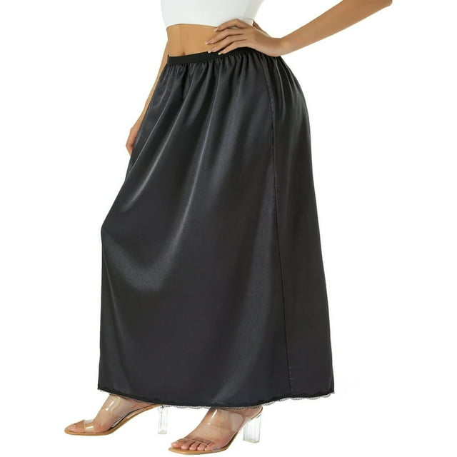 Jupon Demi-Long pour Femmes, Uni, Taille Élastique, Doublure Intérieure, Jupe Midi, Long Jupon S-TTG
