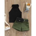 thumbnail image 2 of Faithtur Toddler Girl Summer Clothes Set, Solid Ribbed Mock Neck Vest + Shorts with Pockets + Waist Bag, 2 of 9