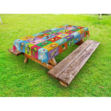 

Nursery Outdoor Tablecloth Group of Funny Young Animals in Colorful Squares Happy Cartoon Wildlife Collection Decorative Washable Fabric Picnic Table Cloth 58 X 84 Inches Multicolor by Ambesonne
