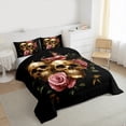 thumbnail image 4 of Manfei Couple Skeleton Skull Full Size Comforter Sets, Pink Rose Floral Flower Bedding Comforter Set, Gothic Romantic Reversible Bedding Sets, Luxury Bedroom Decor, 3-Piece, 4 of 9