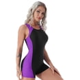 thumbnail image 2 of YONGHS One-piece Swimsuit Back Straps Cross Tummy Control Swimwear Rash Guard Athletic Wetsuit Purple L, 2 of 5