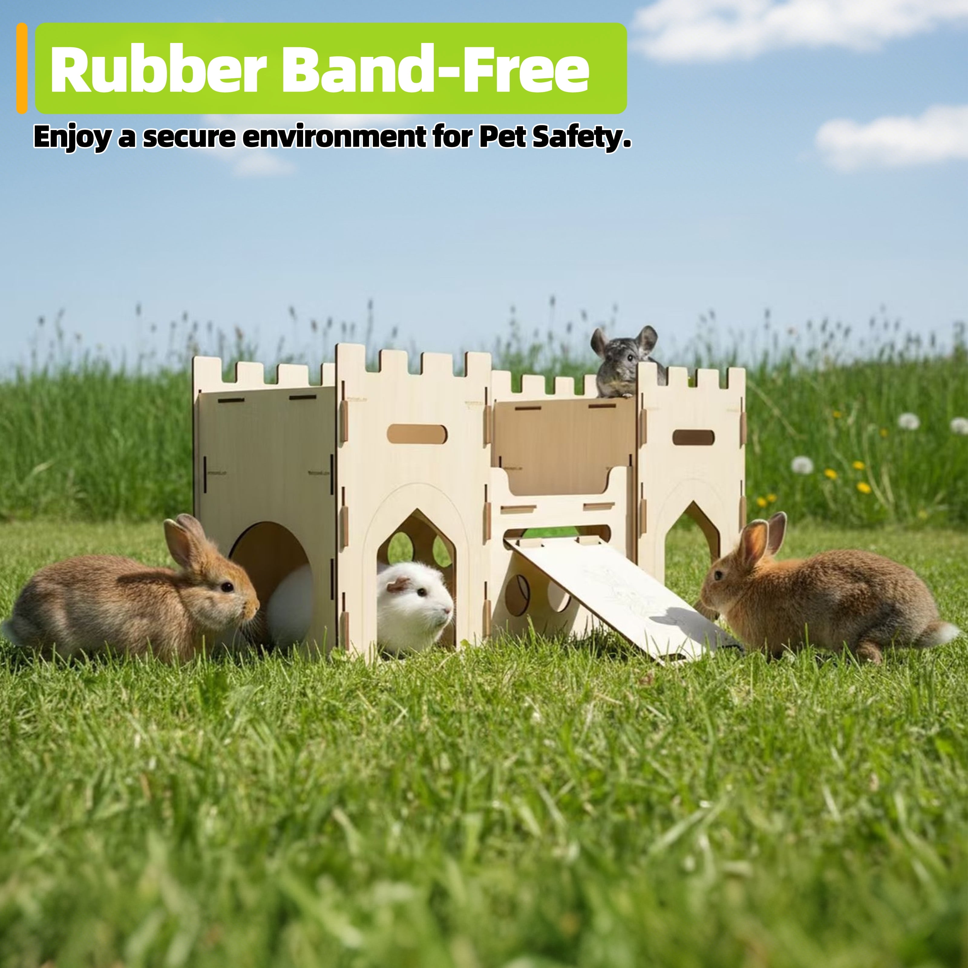 HIIMALEX Extra Large Wooden Bunny Castle House Multistory Climbing Tower Hideout Ventilated Sturdy Habitat for Rabbit Guinea Pig Chinchilla Ferret (T1 Castle)