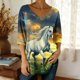 thumbnail image 2 of 3/4 Manga Casual Tops para Mujeres V-Cuello Suéter Suelto-Ajuste Impreso Superior Primavera Y Verano Moda Casual, 2 of 5
