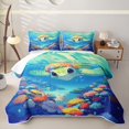 thumbnail image 2 of jejeloiu Cute Cartoon Sea Turtle Quilt King,Floral Ocean King Coverlet Set For Boys,Blue Green,3pcs, 2 of 7