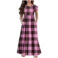 thumbnail image 1 of Bwiyojiz Tailles Mode 130-160 Robe d'Été pour Filles à Manches Courtes, Col Rond, Couleur Unie, 1 of 7