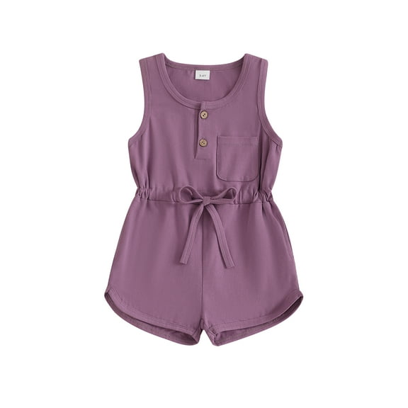 Kids Litter Toddler Girls Summer Casual Jumpsuit 18 24 Months 2T 3T 4T 5T 6T Sleeveless Crewneck Solid Color Drawstring Tank Romper