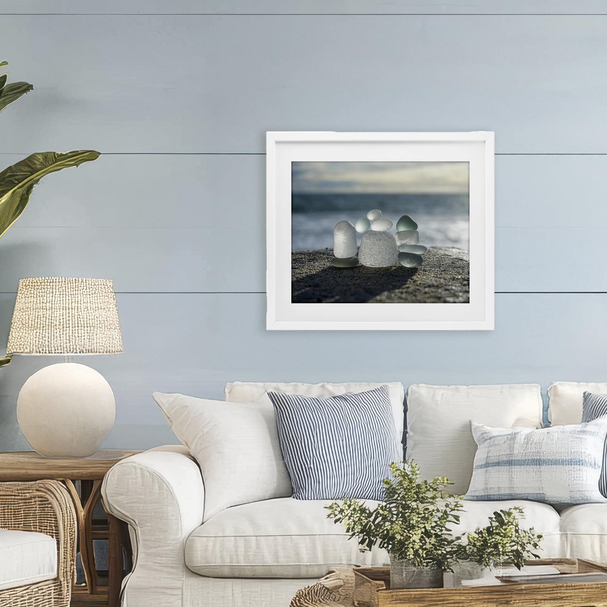 Stupell Industries Balancing Sea Glass Pebbles White Framed Print Under Glass, design by LMarie Allen