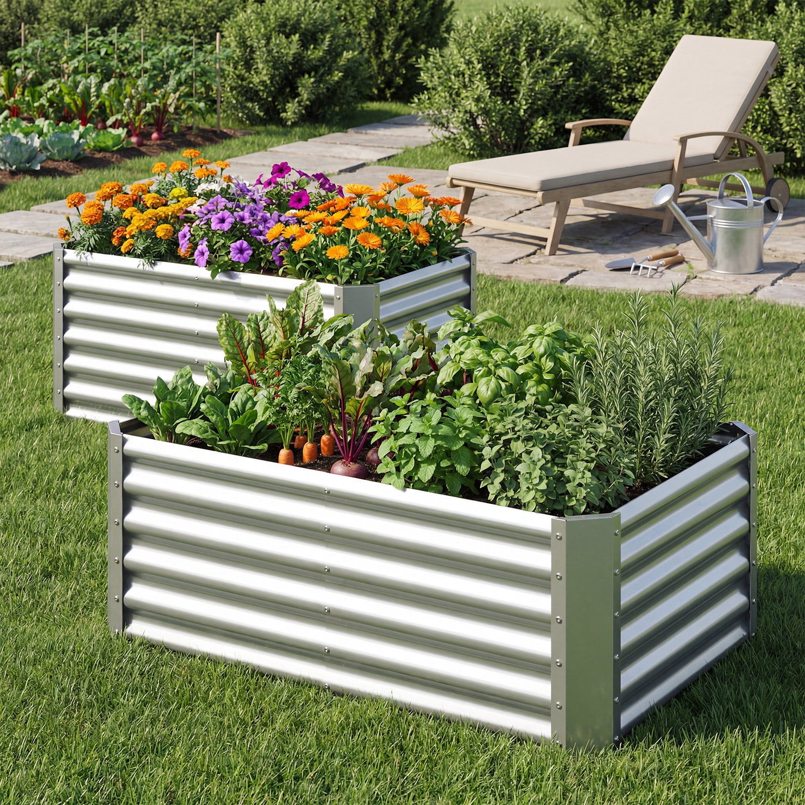 Gymax 4 x 2 x 2FT Galvanized Raised Garden Bed w/Open-Ended Base for Sapling Vegetable