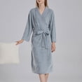thumbnail image 2 of Defitshape Women's Robe Long Sleeve Pocket Soft Holiday Bath Terry Cloth Cozy Sleeping Bathrobe Light Lightweight Sleepwear Light Blue Large, 2 of 4