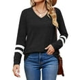 thumbnail image 5 of Hibeli Women Striped Colorblock Long Sleeve V Neck Lightweight Sweatshirt, 5 of 7