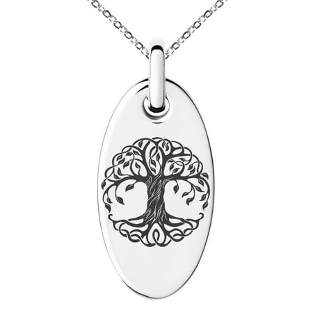 Life Celtic Knot - Stainless Steel Celtic Knot Tree of Life Engraved Small Oval Charm Pendant Necklace