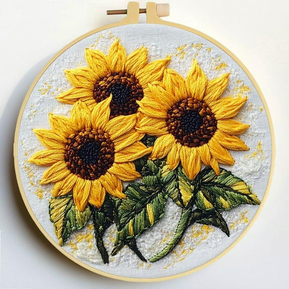 Punch Needle Kits Sunflowers Embroidery Starter Set with Hoop Easy for Beginners DIY Stress Relief Handmade Craft Hobby and Home Decor 20x20cm-2