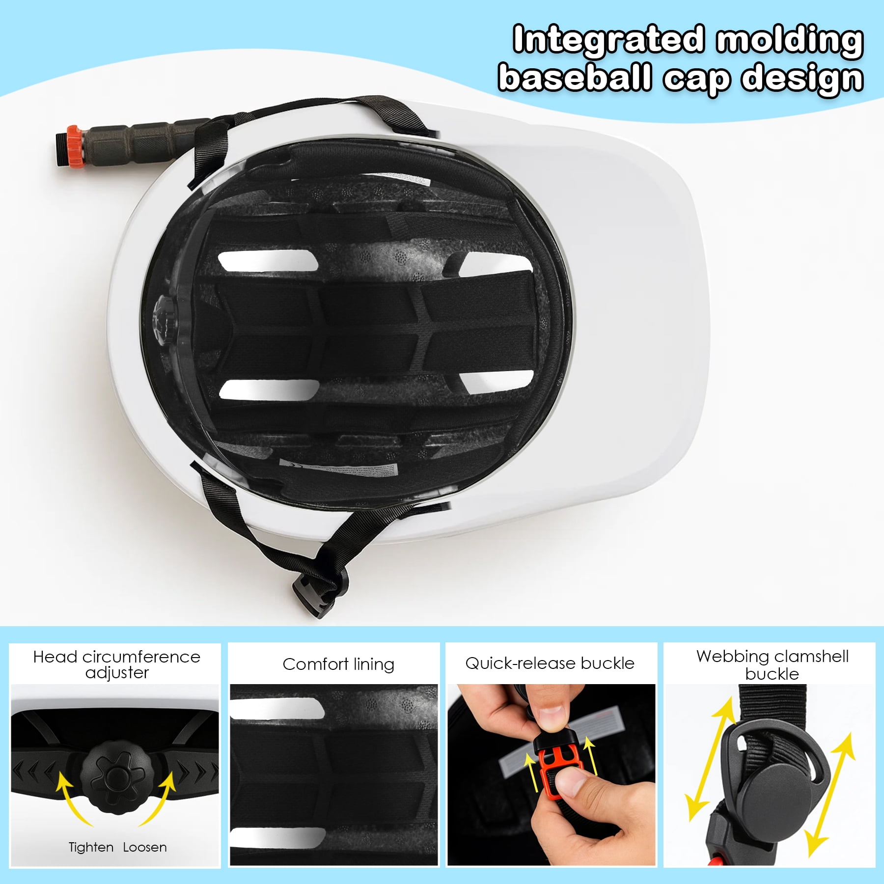 Gudook Adult Bike Helmet for Men - Women Bicycle Helmet with LED Rear Light - Certified Comfort Adjustable Baseball Cap Style Cycling Helmets for Urban Commuter Road Biking Scooter