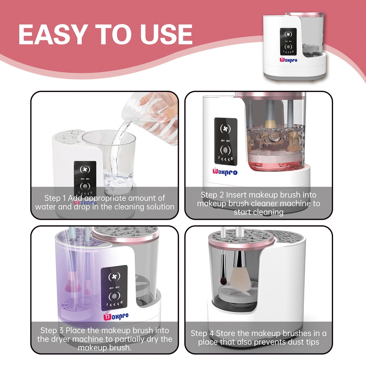 Electric Makeup Brush Cleaner, Automatic 3 in-1 Makeup Brush Dryer & Washer & Holder Combined, Portable Cosmetic Brush Cleaner Dryer Tool for All Size Makeup Brushes