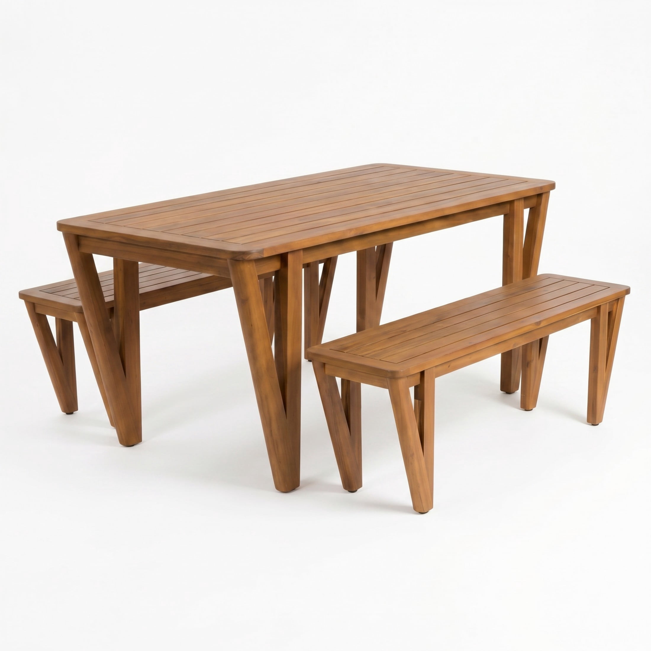Christopher Knight Home 3-Piece Farmhouse Acacia Wood Patio Dining Table with Benches, Teak