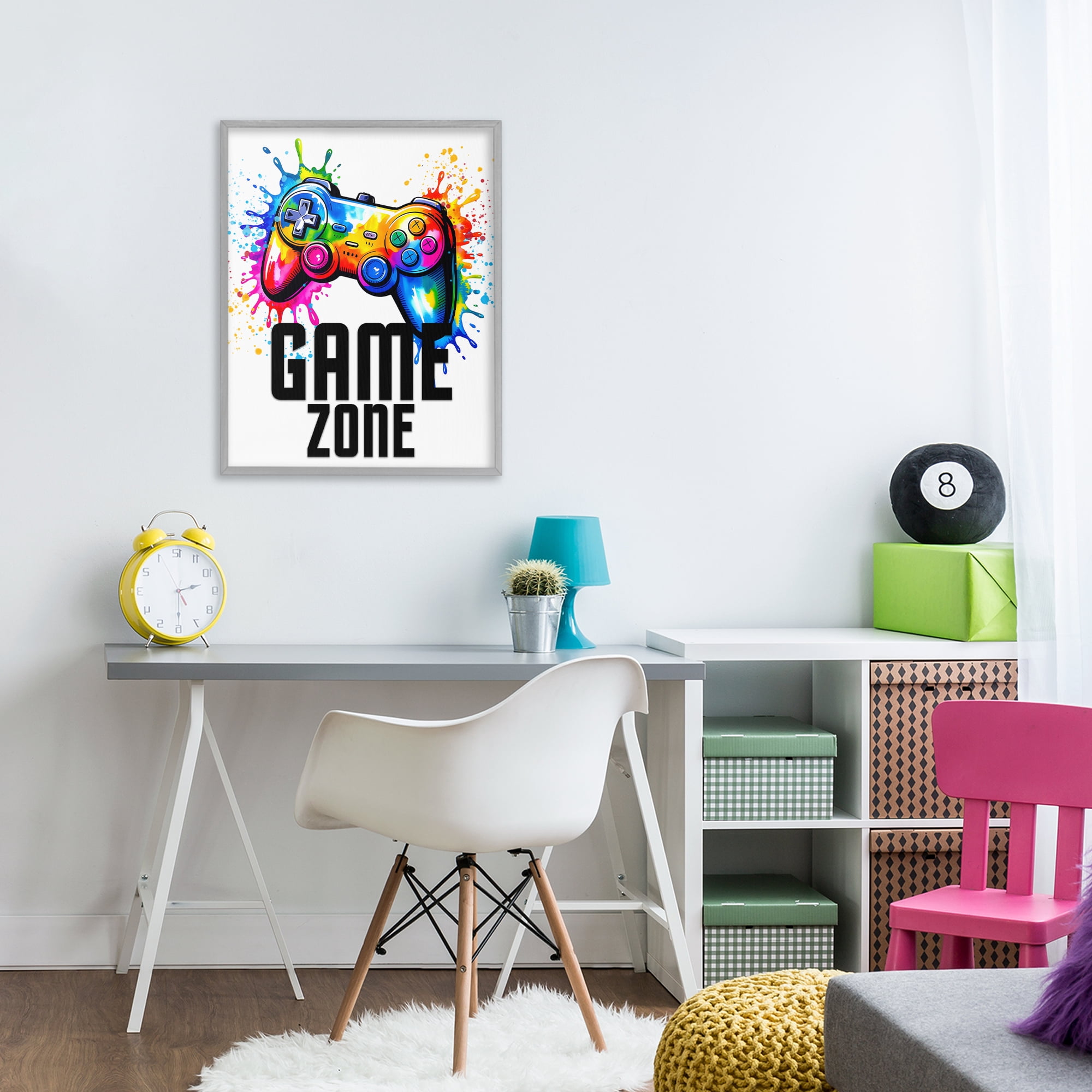 Stupell Industries Game Zone Bright Splash Gray Framed Giclee Art, design by Kim Allen