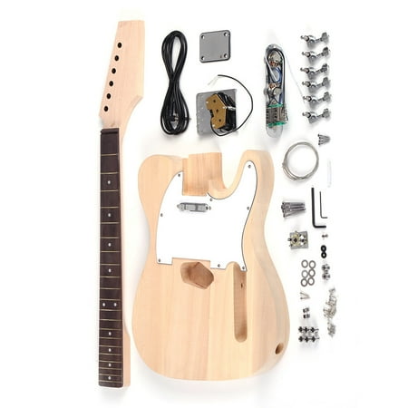 Guitar Neck Diagrams Muslady Tele Style Unfinished DIY Electric Guitar Kit Basswood Body Maple Neck Rosewood Fingerboard Build Your Own Guitar Kit ()