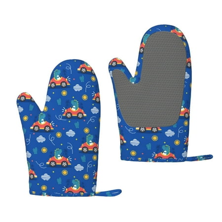 

Zeuib Dinosaur Driving Print Oven Mitts Oven Gloves with Non-Slip Silicone Heat and Slip Resistant Cooking Mitt Set for Cooking and Baking (2 Count)