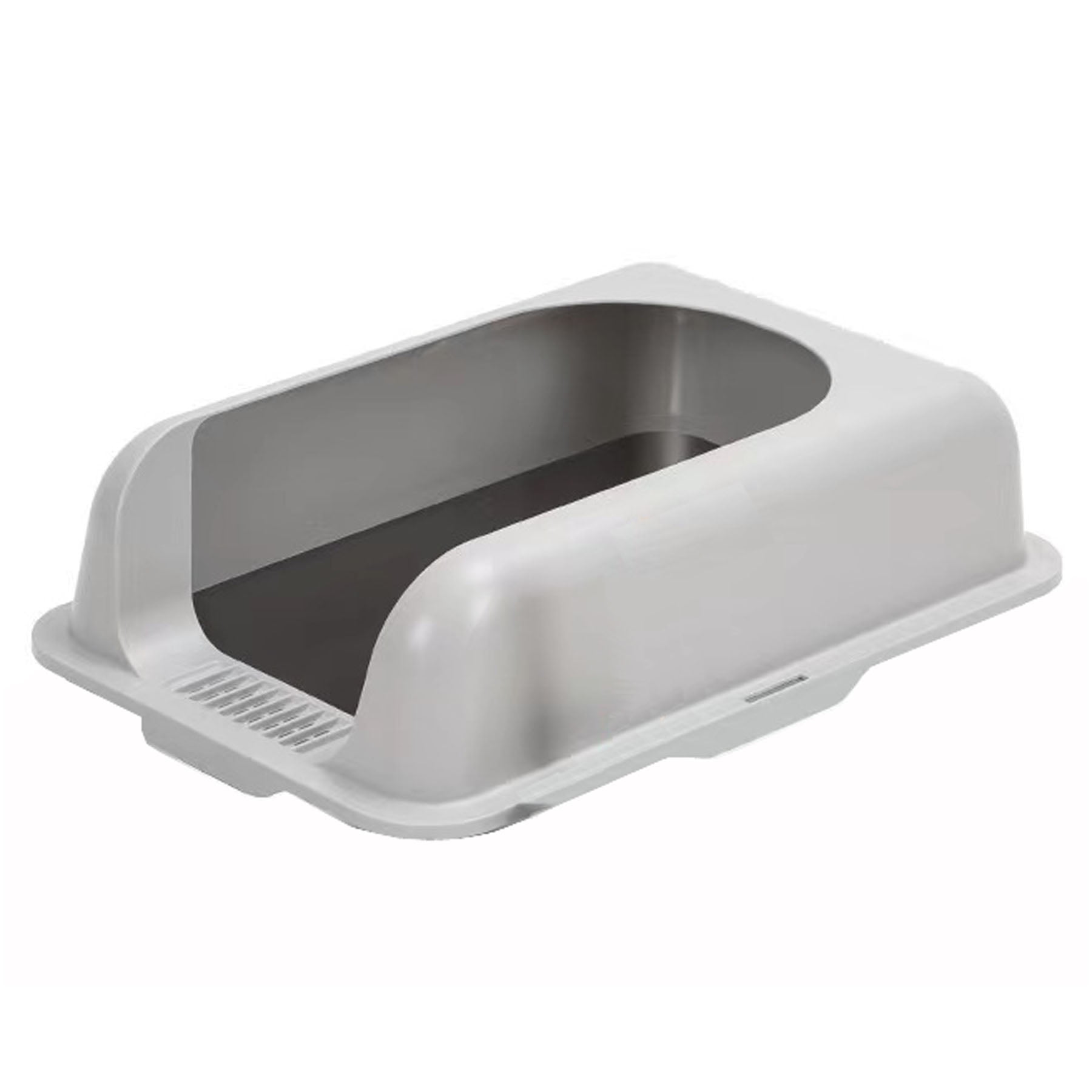 KUNWU Stainless Steel Semi-Closed Cat Litter Box 24" x 16" x 12" with Enclosure Lid, Scoop and Step, Easy Clean, Never Absorbs Odor (Anti Flash White - Rounded)